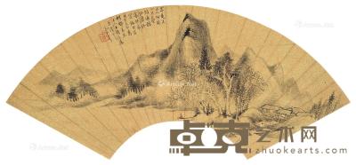  山水 扇面 镜心 水墨绢本 17.5×51.5cm