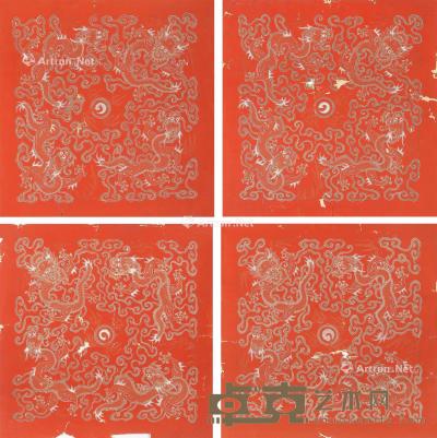  清乾隆 红地金彩绘龙纹宫绢 （四件一组） 64.5×64.5cm