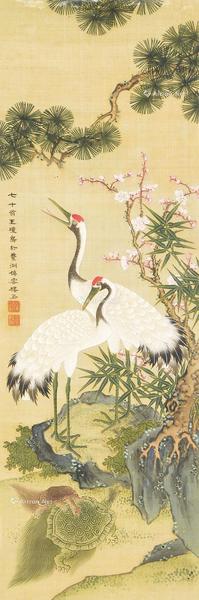  松鹤延年 立轴 设色绢本