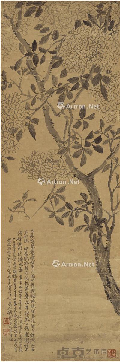  1787年作 锦簇枝头图 镜片 水墨纸本 108×36cm