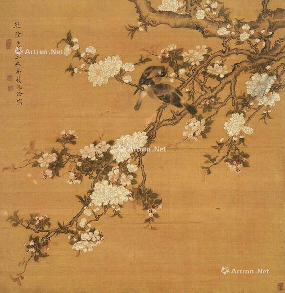  花鸟 镜心 设色绢本