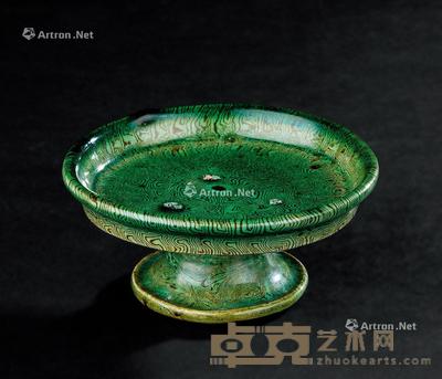  唐代 绞胎绿釉高足盘 直径9.5cm；高4.3cm