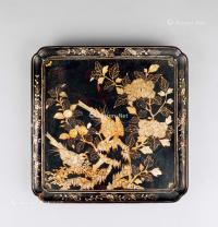  元代（1279-1368） 大漆嵌螺钿花鸟纹四方倭角盘