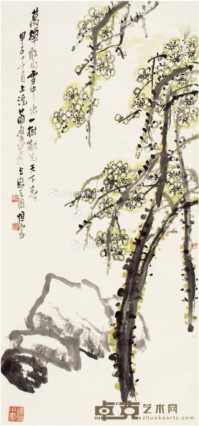  1984年作 寒梅图 立轴 设色纸本 94×43.5cm