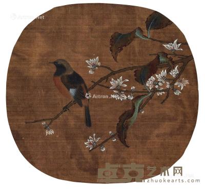  花鸟 圆光 立轴 设色绢本 25×26.5cm