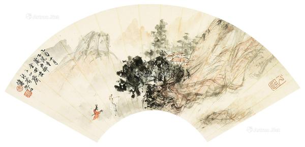  携琴图 扇面 镜心 设色纸本