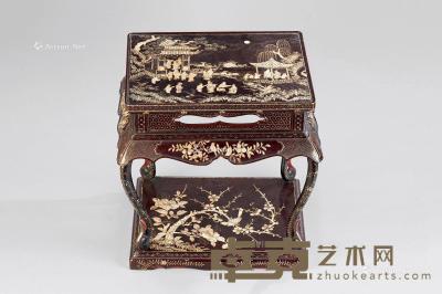  清代（1644-1911） 褐漆嵌螺钿月宴图纹花台 长44.5cm；宽35cm；高45cm