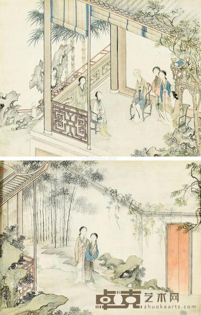  仕女图 （二幅） 镜心 设色纸本 31.5×40.5cm；31×41cm