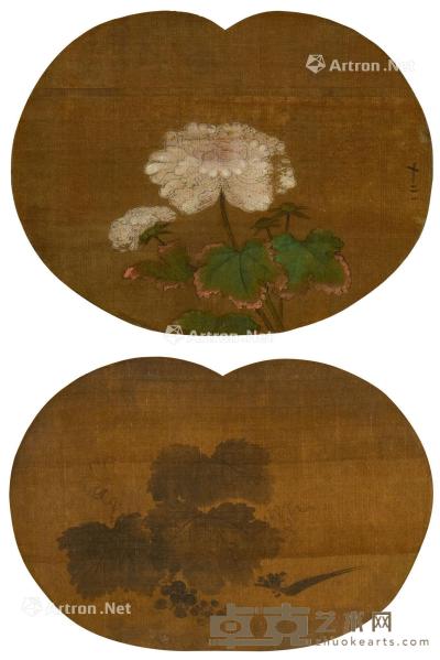  牡丹 葡萄 （双幅） 立轴 设色绢本 25×34.5cm；22×33.5cm