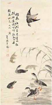  芦雁图 立轴 设色纸本