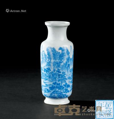  民国 篮彩山水纹筒式小瓶 直径6.2cm；高15.1cm