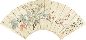  梅花水仙图 扇页 设色纸本