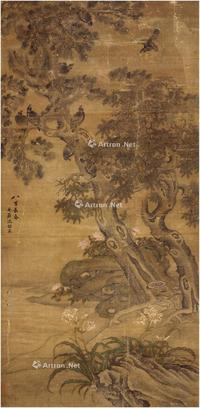  八百长春图 镜片 设色绢本