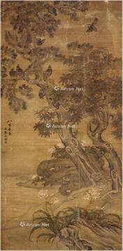  八百长春图 镜片 设色绢本