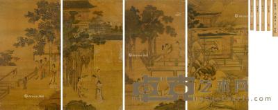  四季庭院仕女图  四条屏立轴 设色绢本 78×43cm×4