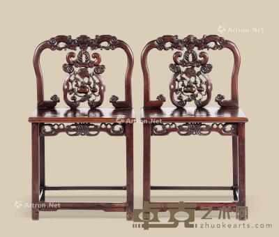  红木蝠纹椅 （一对） 长54cm；宽42.5cm；高89.5cm