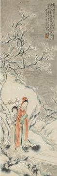  1933年作 寒冬仕女图 立轴 设色纸本