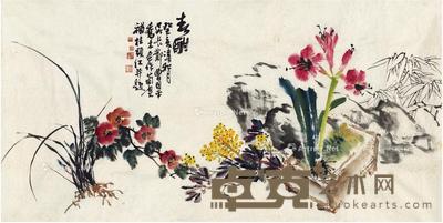1983年作 春酣图 画心 设色纸本 134.5×68cm