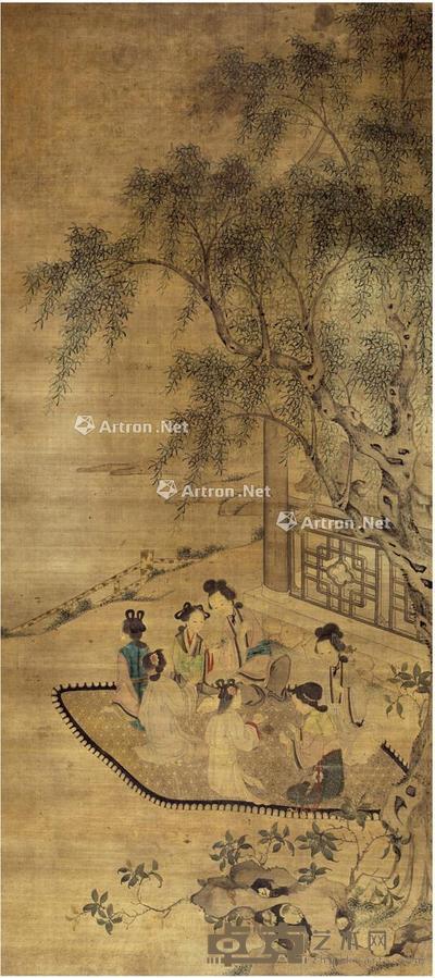  闲趣图 立轴 设色绢本 144×64cm