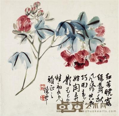 1929年作 秋花图 镜片 设色纸本 136×35cm