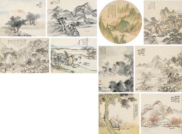  山水 人物 （十幅） 镜心 水墨 设色纸本 绢本