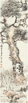  1921年作 祝寿图 立轴 设色纸本