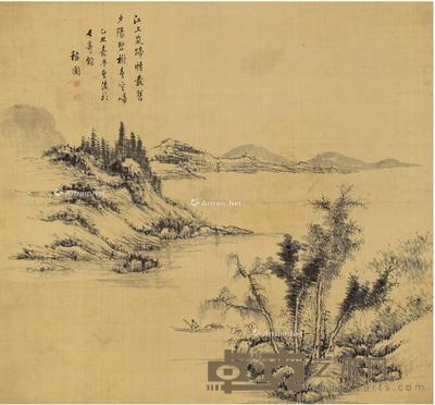 溪江独钓图 立轴 水墨绢本 98×106cm
