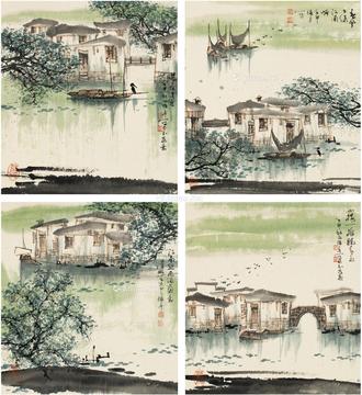  1992年作 江南四景 （四帧） 镜片 设色纸本