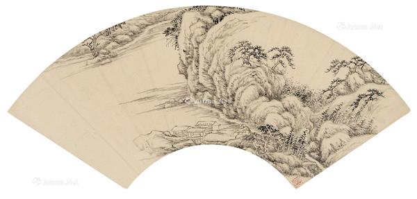  山水 扇面 镜心 水墨纸本