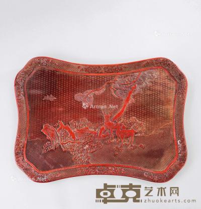  清代（1644-1911） 剔红松鹿纹倭角香盘 长47cm；宽34cm；高2.7cm