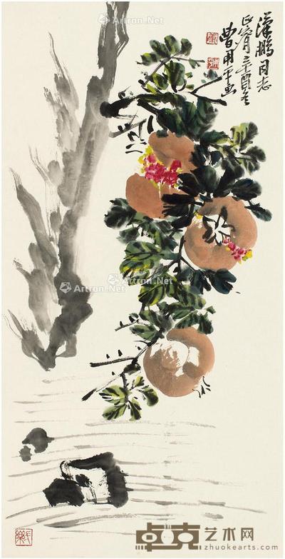  1981年作 石榴图 镜片 设色纸本 69×34.5cm