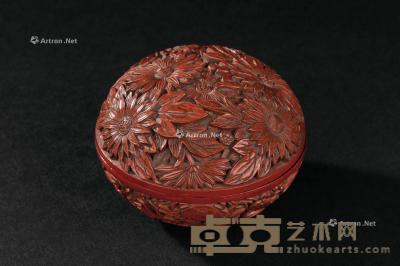  剔红蟹菊纹香盒 直径4.7cm；高3.5cm