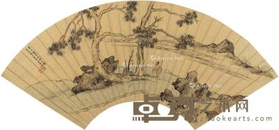  1931年作 双松高士图 扇页 设色泥金纸本 51.5×18.5cm