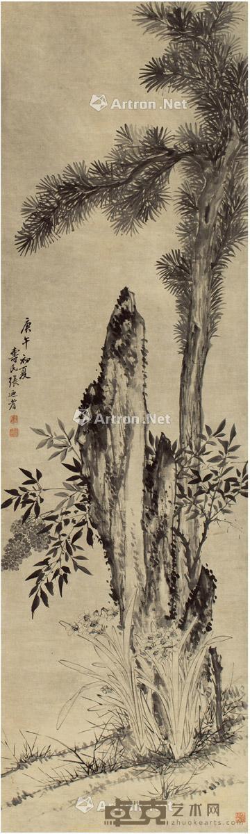  松石图 立轴 水墨纸本 157×47cm