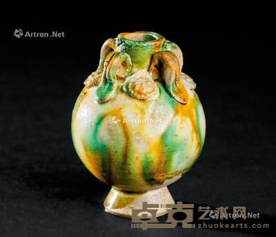  唐代 三彩贴塑花卉纹四撃小罐 直径4.2cm；高5.6cm