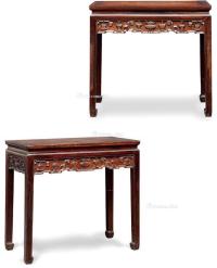  清·红木雕清供图供桌 （一对）