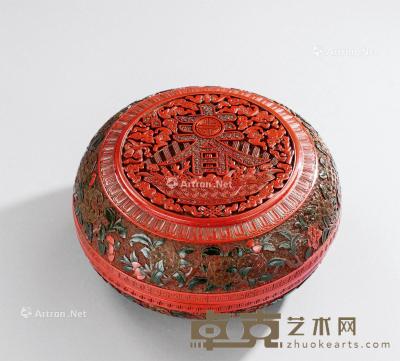  清乾隆（1736-1795） 剔彩五福捧春纹盖盒 直径20.1cm；高10.4cm