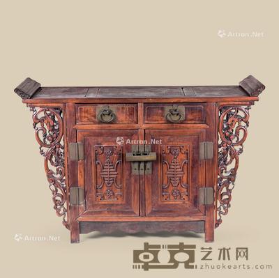  清代（1644-1911） 红木嵌瘿木寿字螭龙纹翘头二联橱 长144cm；宽44.5cm；高95cm