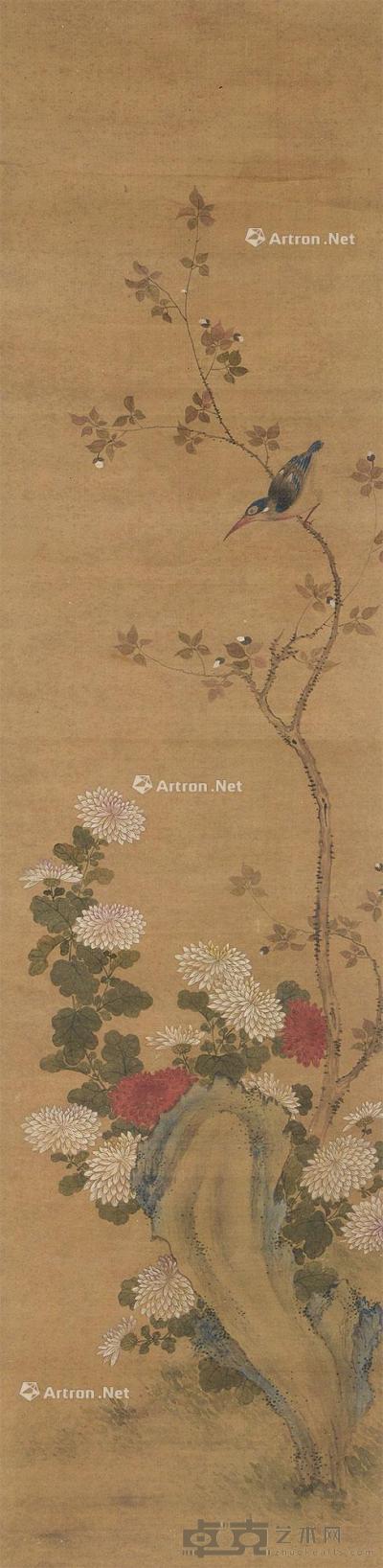  花鸟 立轴 设色绢本 162×40.5cm