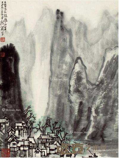  1979年作 漓江山水图 立轴 设色纸本 47.5×34cm