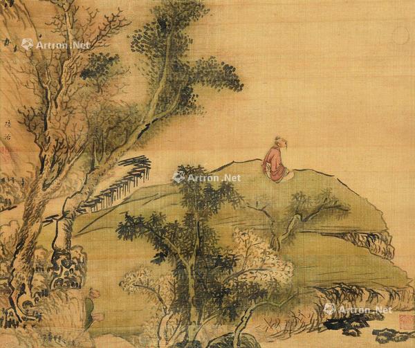  望月图 立轴 设色绢本
