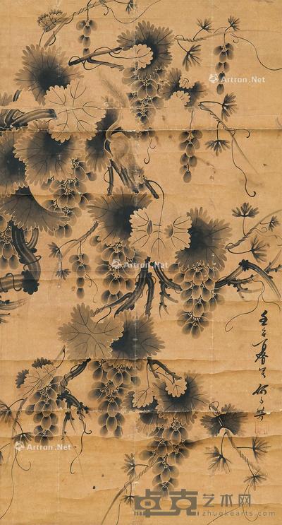 松鼠葡萄 立轴 水墨纸本 97×52.5cm