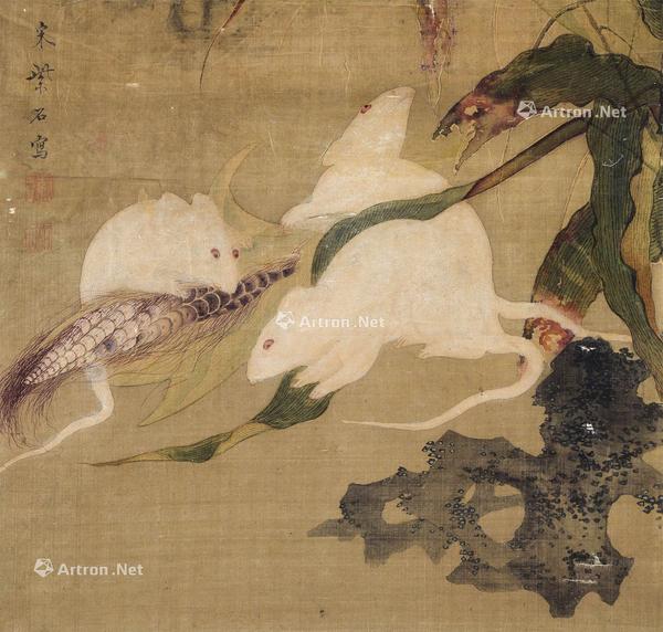  玉米三鼠 镜心 设色绢本
