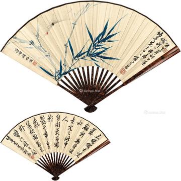  幽竹蜘蛛图 书法 纸本 成扇 设色纸本
