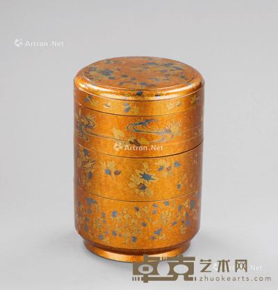 大漆莳绘花卉纹三层圆盖盒 直径16.5cm;高23.7cm