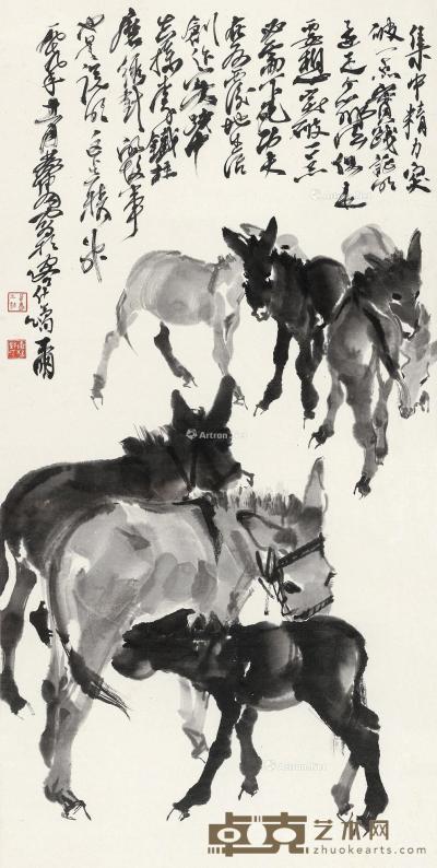  1979年作 群驴图 镜框 水墨纸本 88×43cm