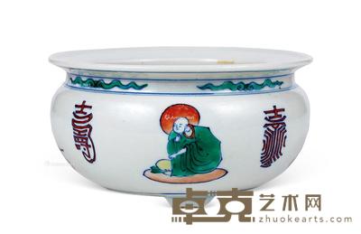  清 斗彩罗汉图寿字香炉 直径17.7cm；高9.5cm