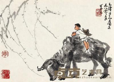  1980年作 牧牛图 镜心 设色纸本 28.5×39cm