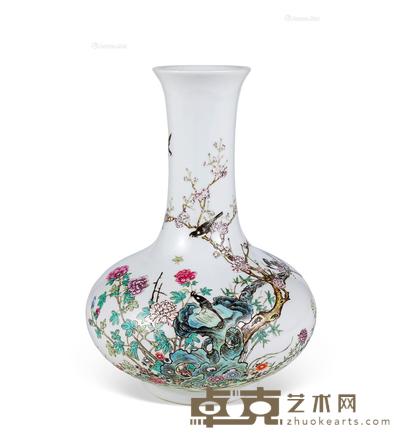  清 粉彩花鸟瓶 高30cm