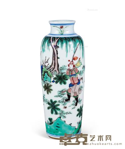  清康熙 五彩人物故事筒瓶 高22cm